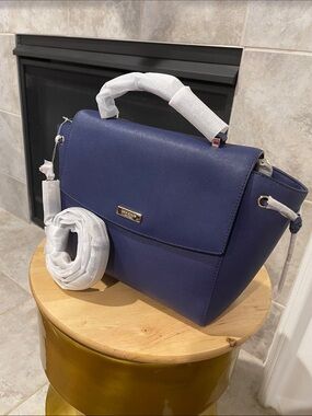 kate spade navy structured top-handle satchel with gold plaque